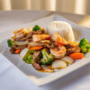 FR4 - House Special Stir Fry with Beef, Chicken, Shrimp, Mixed Vegetables & Steamed Rice